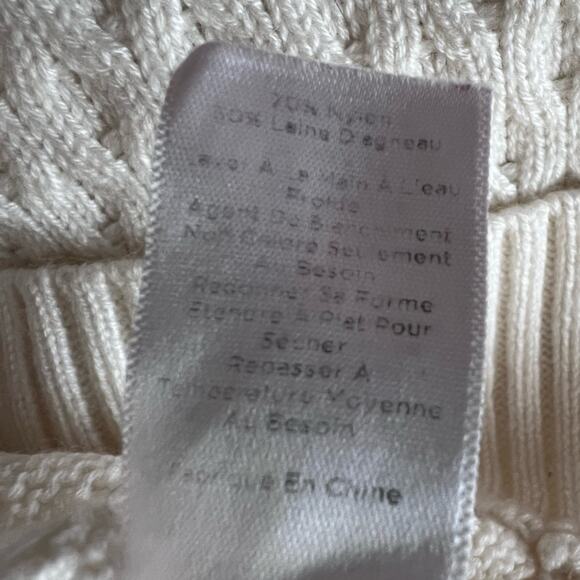 Talbots Cream Patchwork Cableknit Lambswool Blend Mock/ Turtle Neck Poncho-Large - Picture 10 of 10